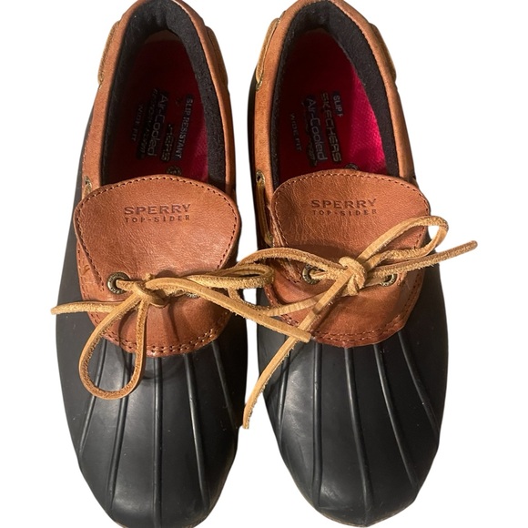 Sperry Top Sider Boots Womens Sz 7 Brown Black Rubber Waterproof Rain Snow Shoe - Picture 8 of 9